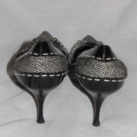 Vtg Casadei Italy Black Patent Leather Herringbone Buckle Pointed Toe Heels 8.5 - Picture 3 of 6